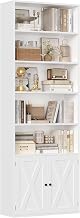 FirFurd Bookcase 209 cm with 2 Doors 8 Shelves Storage Bookcase Storage Unit Adjustable Bookcase Bookcase for Living Room, Office, Bedroom, Kitchen, 60 x 23.5 x 209 cm, White