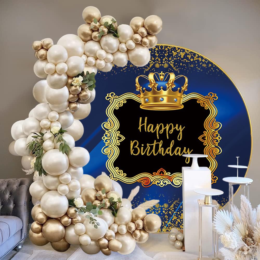 Royal Prince Birthday Party Backdrop Blue Gold Little Prince King Crown 1st First Boy's Celebration Party Photography Backgrounds Photo Shoot Decor - View #3