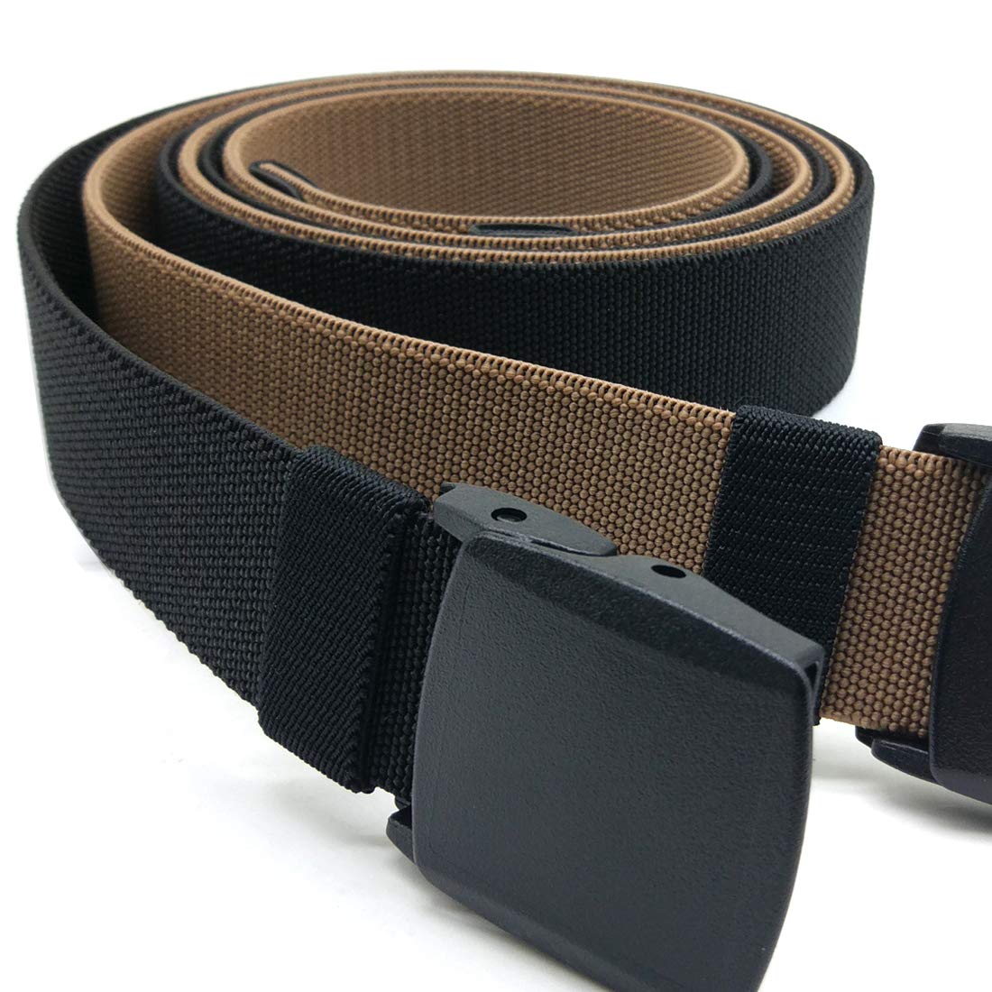 2-Pack Elastic Stretch Belt, Men’s All Size No Metal Nylon Tactical Hiking Belt