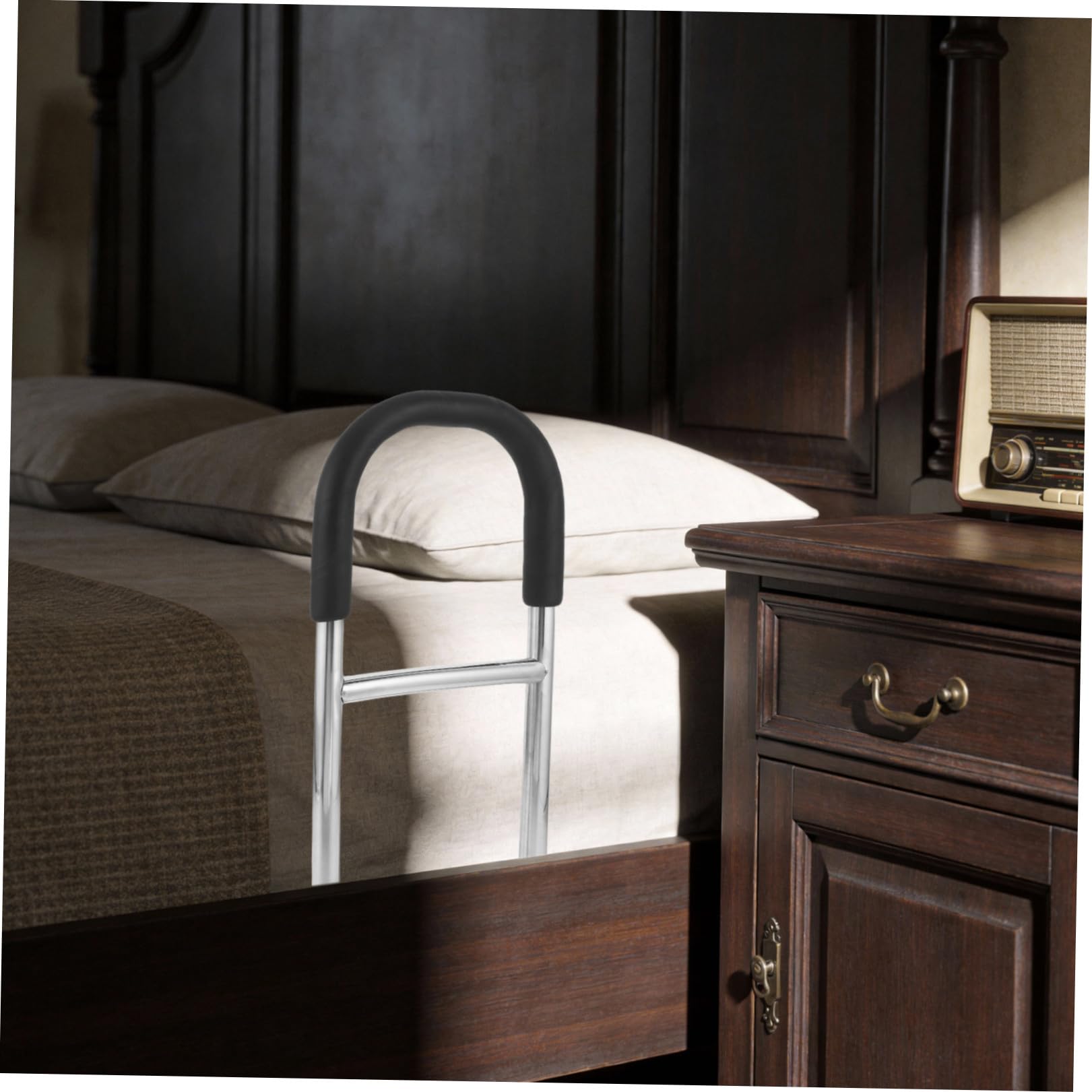 Kisangel Barandilla de Cama de Seguridad 44x30x3cm para Personas Mayores, Barandilla de Noche Extraíble, Acero Inoxidable y Esponja Ayuda para Levantarse Cama para Cuidado Hogar