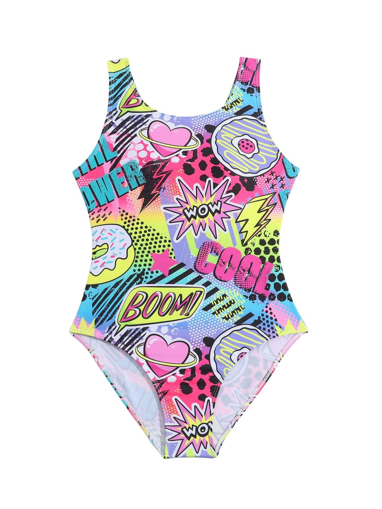 WDIRARA Girl's One Piece Swimsuit Graphic Letter Print Swimwear Beach Bathing Suit Multicolor 9Y