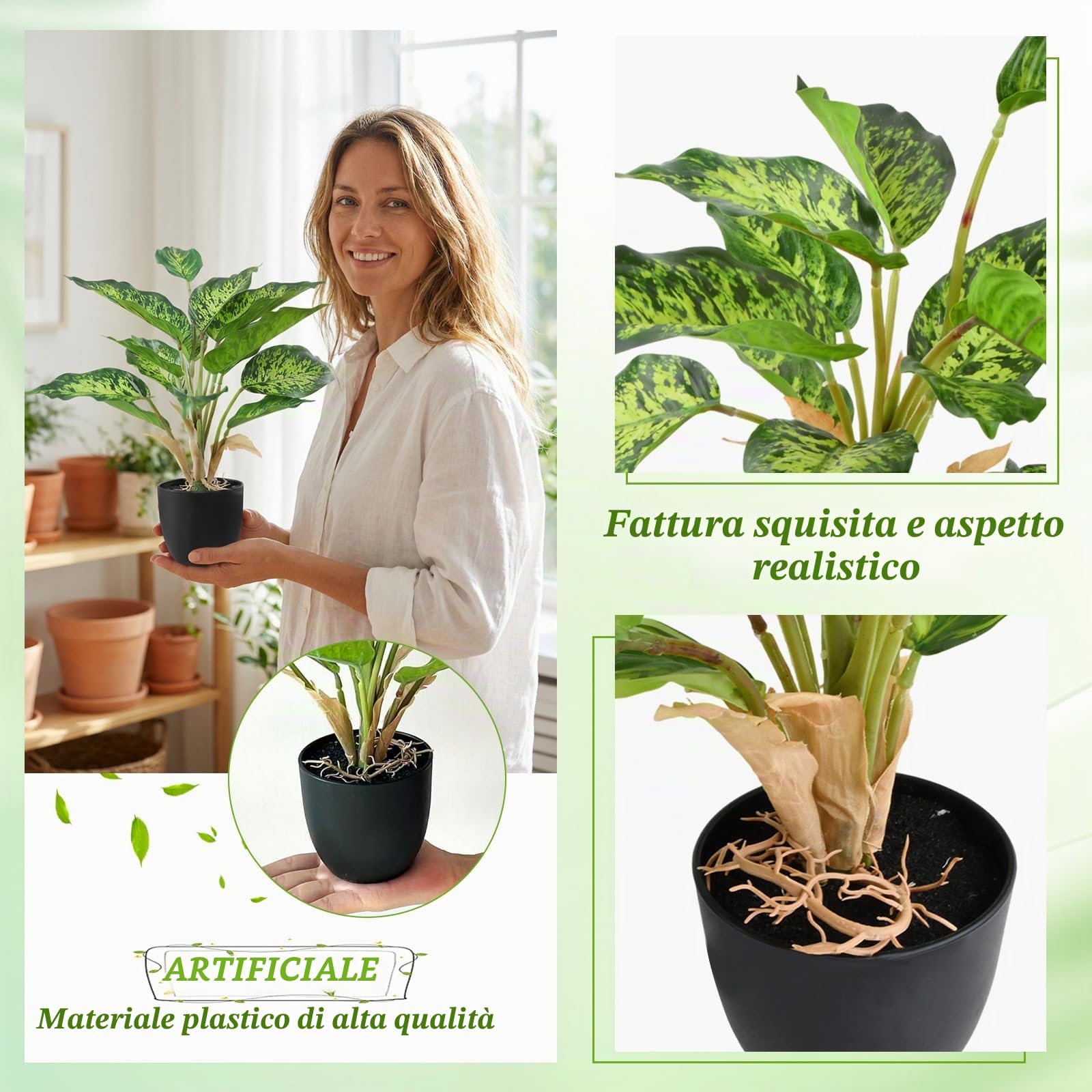 Set di 2 Piante Artificiali in Vaso, 38cm Piante Finte Interno Piante Plastica, Piante Artificiali Decorative per Interni Esterni di Casa, Ufficio, Giardino, Soggiorno, Tavolo e Scrivania