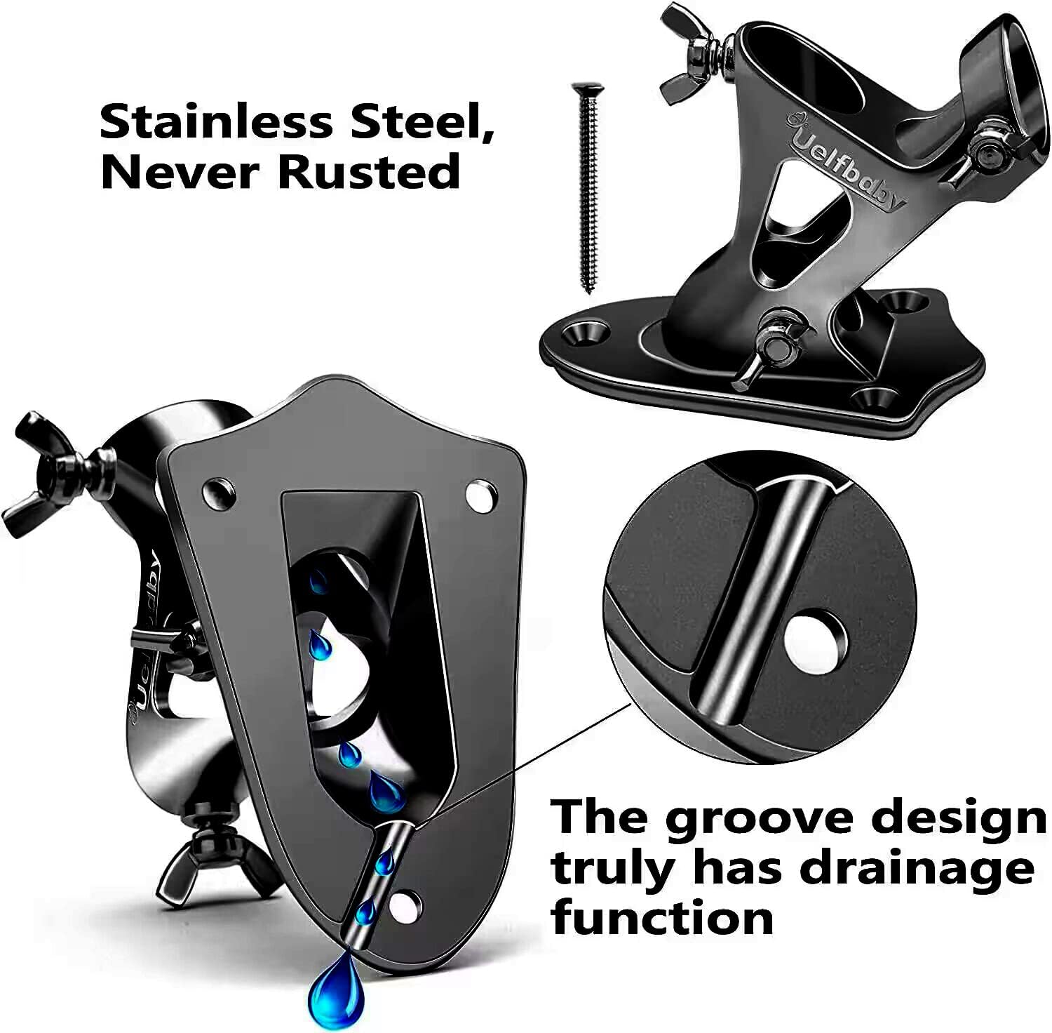 Uelfbaby Flag Pole Holder Bracket, Heavy Duty 304 Stainless Steel 2-Position Wall Mount for 1" Flag Pole