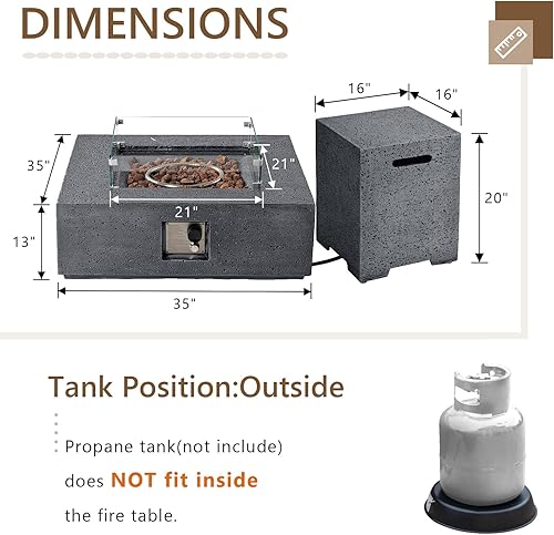 Miniatura 110 de COSIEST Fogata cuadrada de propano de piedra arenisca para exteriores de 35 pulgadas con protector contra el viento y mesa auxiliar, quemador