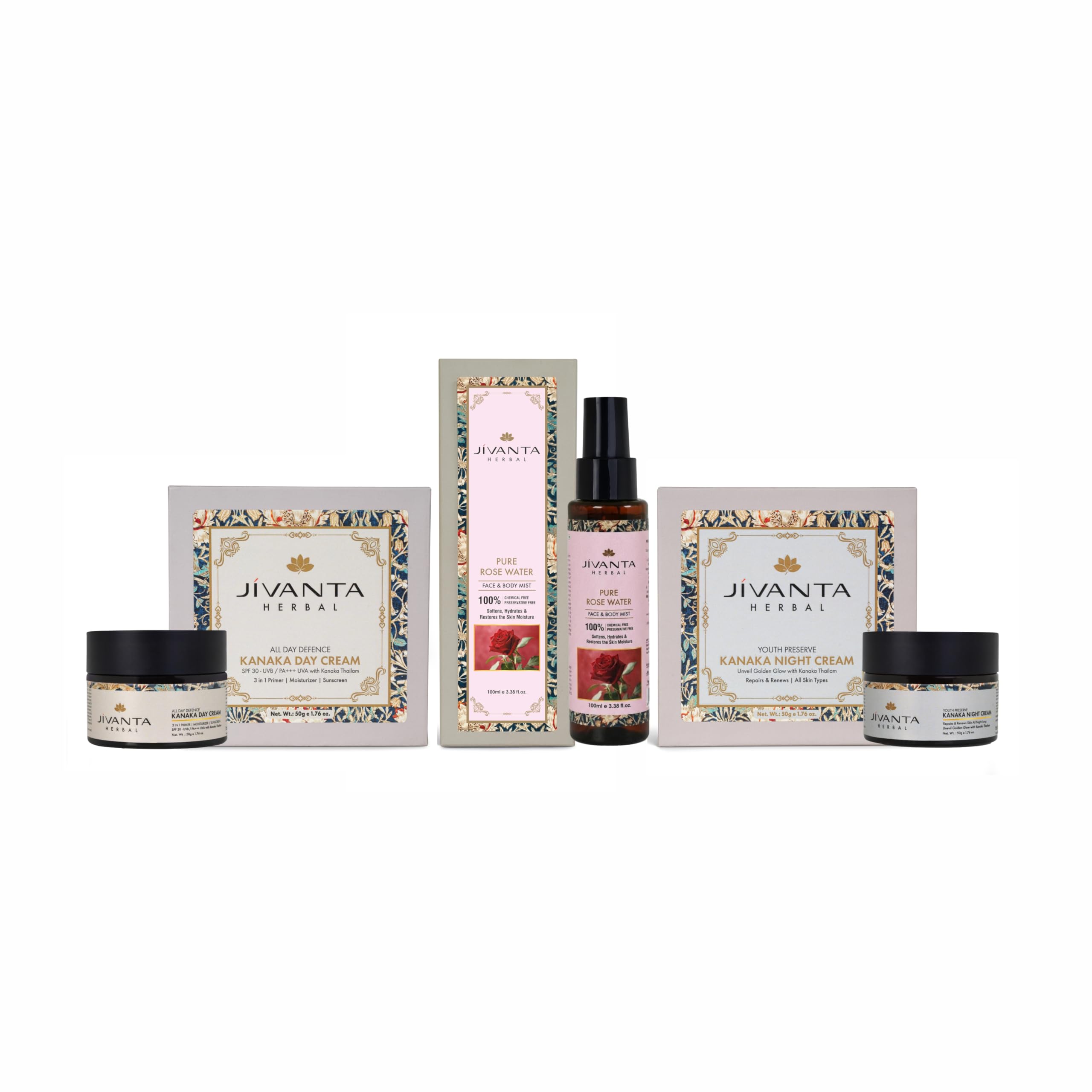 Pure Rose Water 100ml, Kanaka Day Cream 50g & Kanaka Night Cream 50g Combo | Ayurvedic Skin Brightening, Hydrating & Nourishing Daily Skincare Kit-image-37