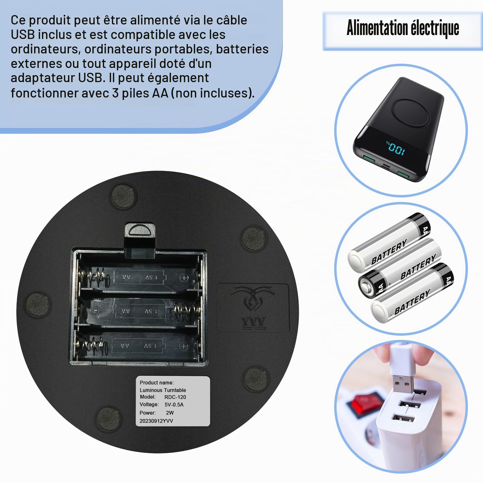 Plateau Tournant Electrique, PréSentoir Rotatif éLectrique, 360°Photographie Automatique,Affichage Rotatif du Produit (Réglage de la Vitesse + lumière 120 x 45 mm)