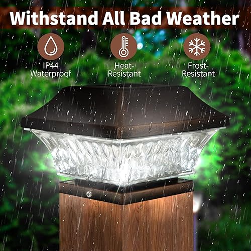 Miniatura 2 de SUNWIND Luces solares para postes al aire libre, 4 x 4 LED, iluminación solar de jardín, cubierta de cubierta, tapa de cerca, poste de madera, cobre