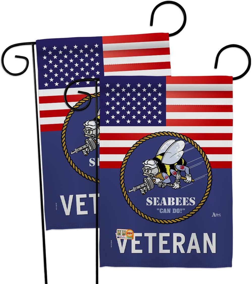 US Seabees Veteran Garden Flag - 2pcs Pack Armed Forces Navy USN Seabee United State American Military Retire Official - House Decoration Banner Small Yard Gift Double-Sided Made in USA 13 X 18.5