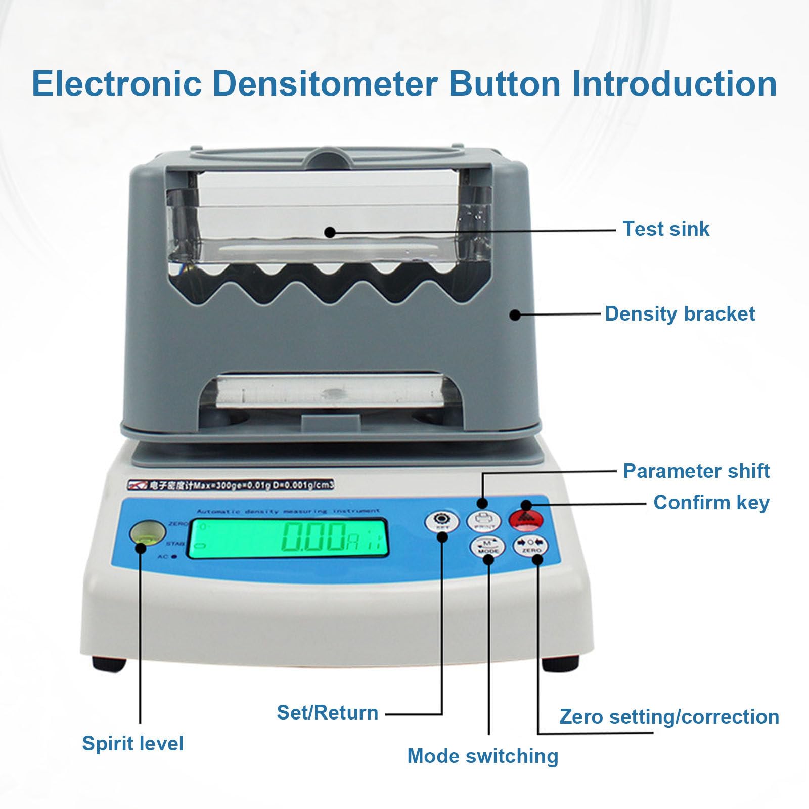 Densímetro Digital De Sobremesa - Pantalla LCD, Densímetro Automático, Precisión De Detección De 0,001 g/cm³, Peso Máximo 300 G/600 G, para Laboratorio Industrial,300A