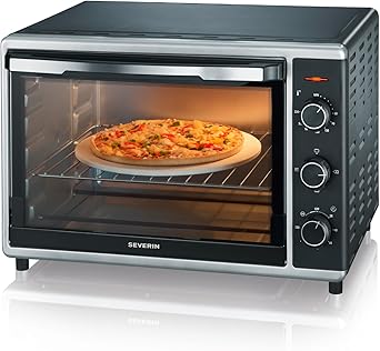 SEVERIN Electric Vented Oven, 42 Litres, 1800W, Temp. 0-230 C, Timer 120 min, with Refractory Stone, Rotisserie, Interior Light, Double Glass, 51.5 x 42 x 36.5 cm, Black/Silver - TO 2058