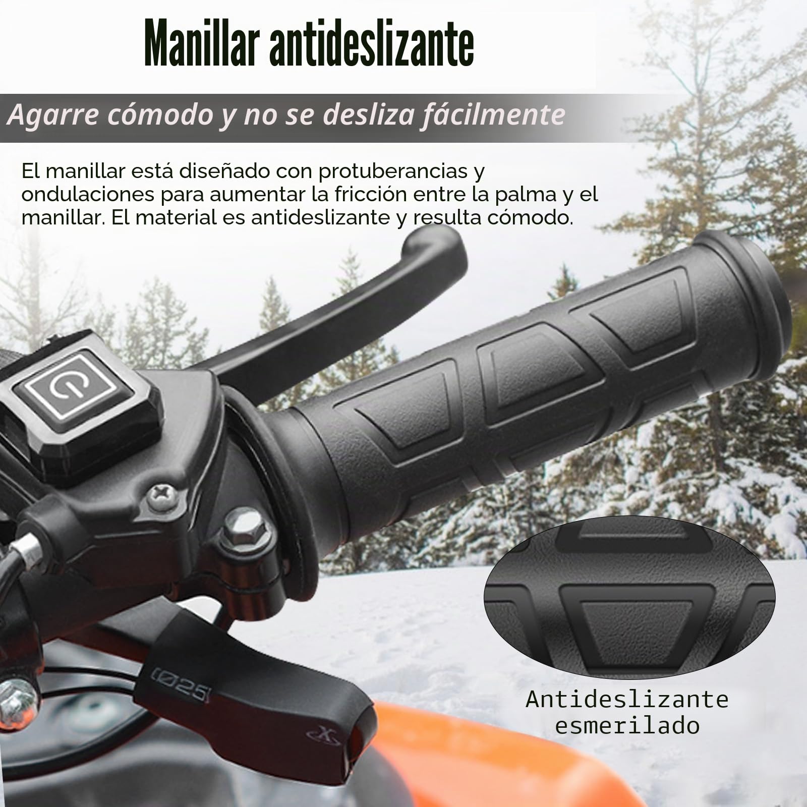 Puños Calefactables, Puños Calefactables ATV de 12 V, Sobregrip Calefactable para Motocicleta Ajustable de 3 Niveles, Puños Calefactables Impermeables con Control de Temperatura Inteligente