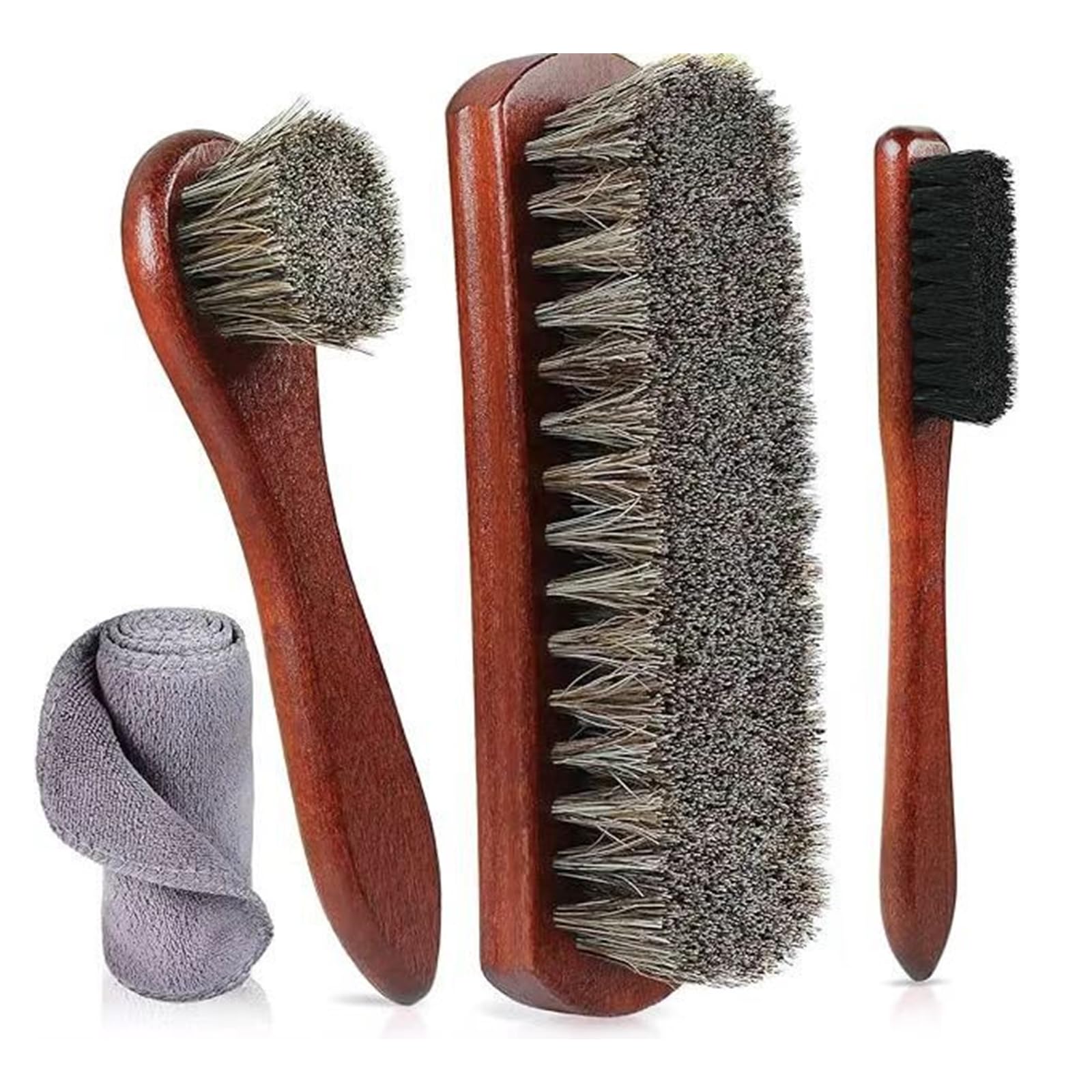 Juego De 4 Cepillos para Zapatos, Kit De Limpieza De Zapatos Cerdas De Crin De Caballo, Cepillos De Cerdas Naturales para Pulir Zapatos, Limpiar Cuero y Muebles