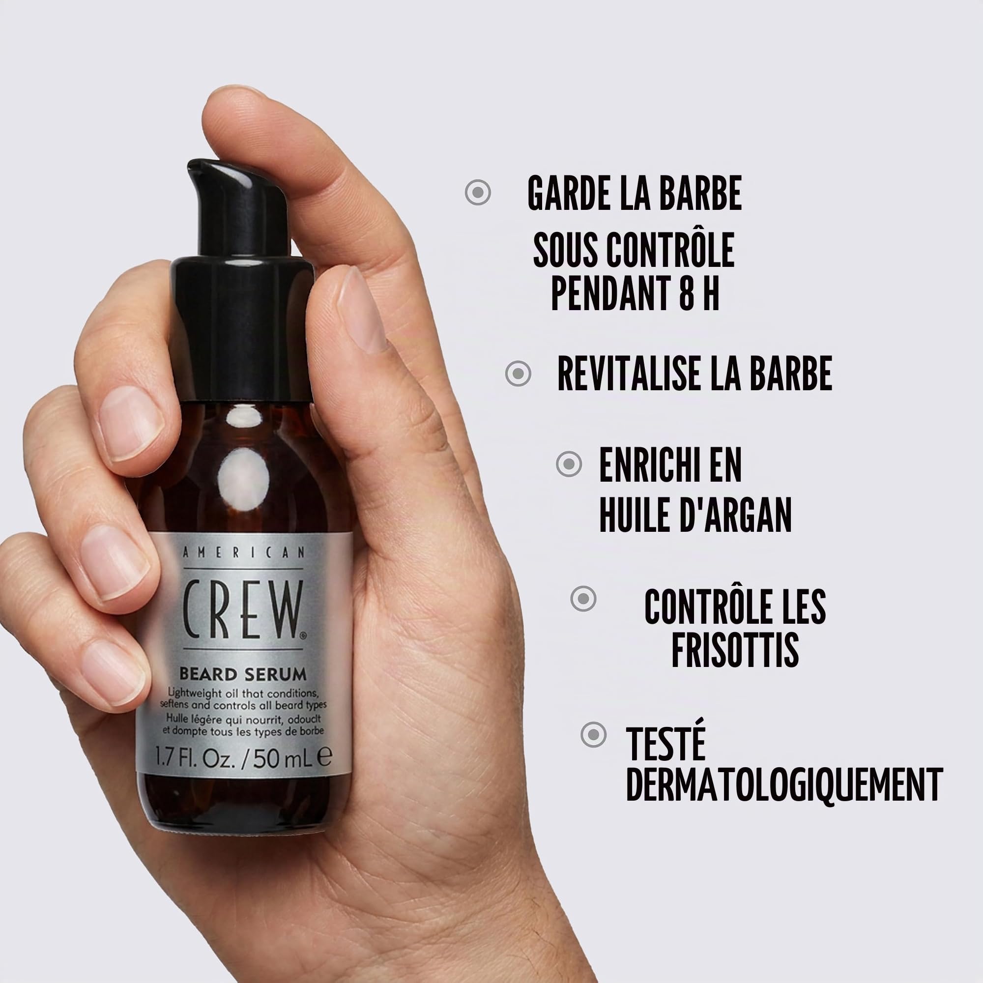 American Crew - Beard Serum - Huile Barbe Nourrissante - Soin Barbe Homme - Formule Légère et Non Grasse - Soin du Visage - Huile pour Barbe Souple et Soyeuse - 50ml