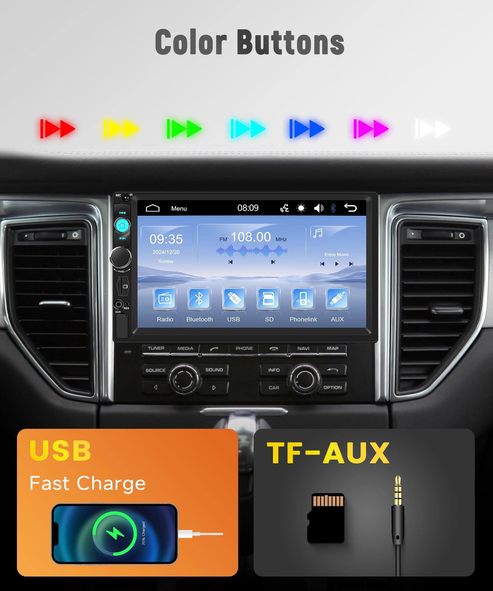 Rimoody Autoradio 1 Din Carplay Android Auto 4 Pouces Écran Tactile Autoradio Avec Bouton Avec Mirror Link FM/RDS EQ Bluetooth USB/TF Commandes Au Volant Caméra De Recul 12 LED Microphone
