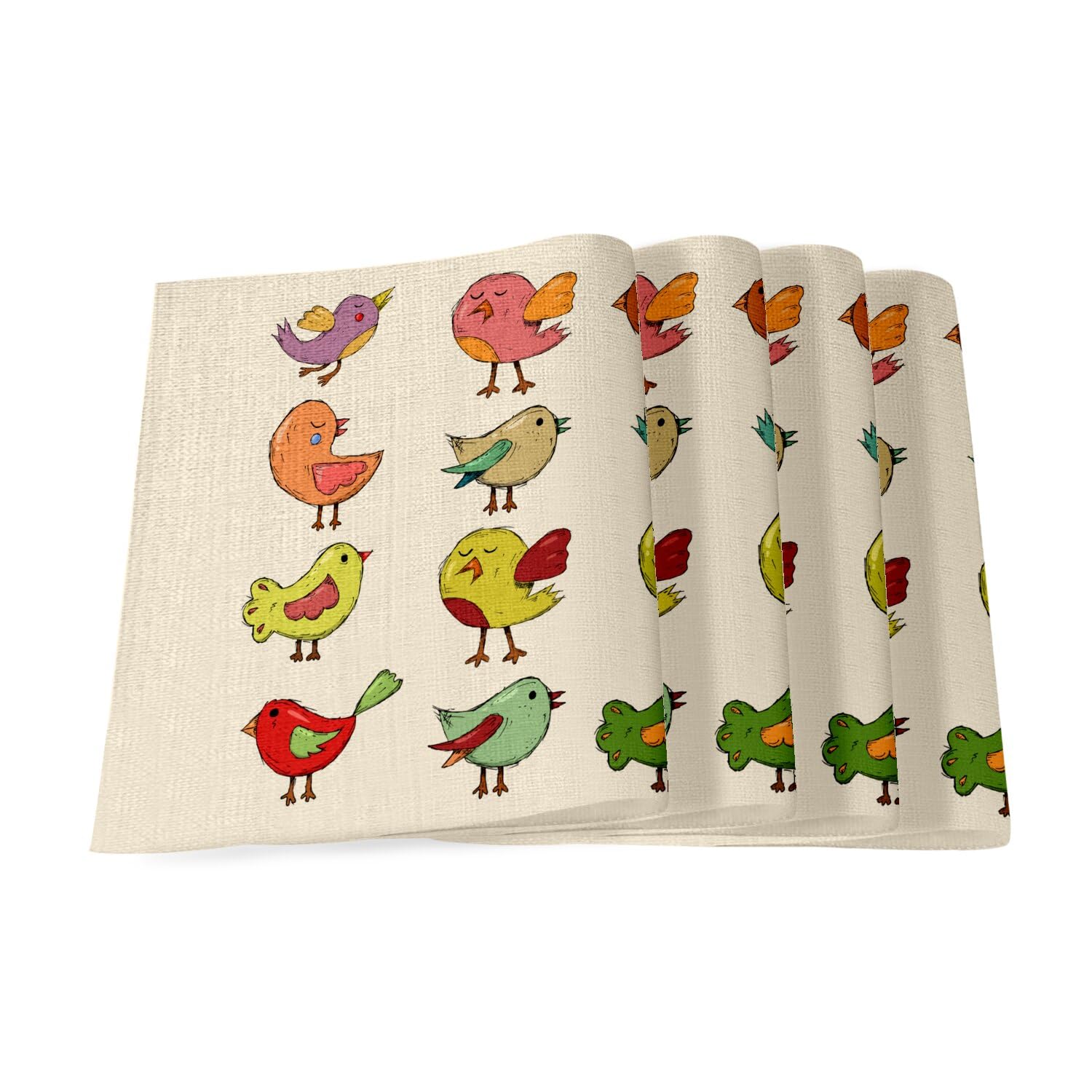 Sets de table en lin anti-tache grand format motif peinture oiseaux pour protéger table en bois