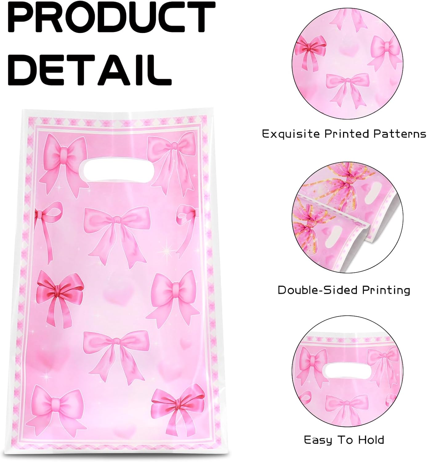 Infankey 50 Pieces Pink Bow Plastic Gift Bags Cute Coquette Bow Party Favor Bags Candy Goodie Treat Bags for Birthday Bridal Shower Bachelorette Engage Wedding Sweet Party Supplies