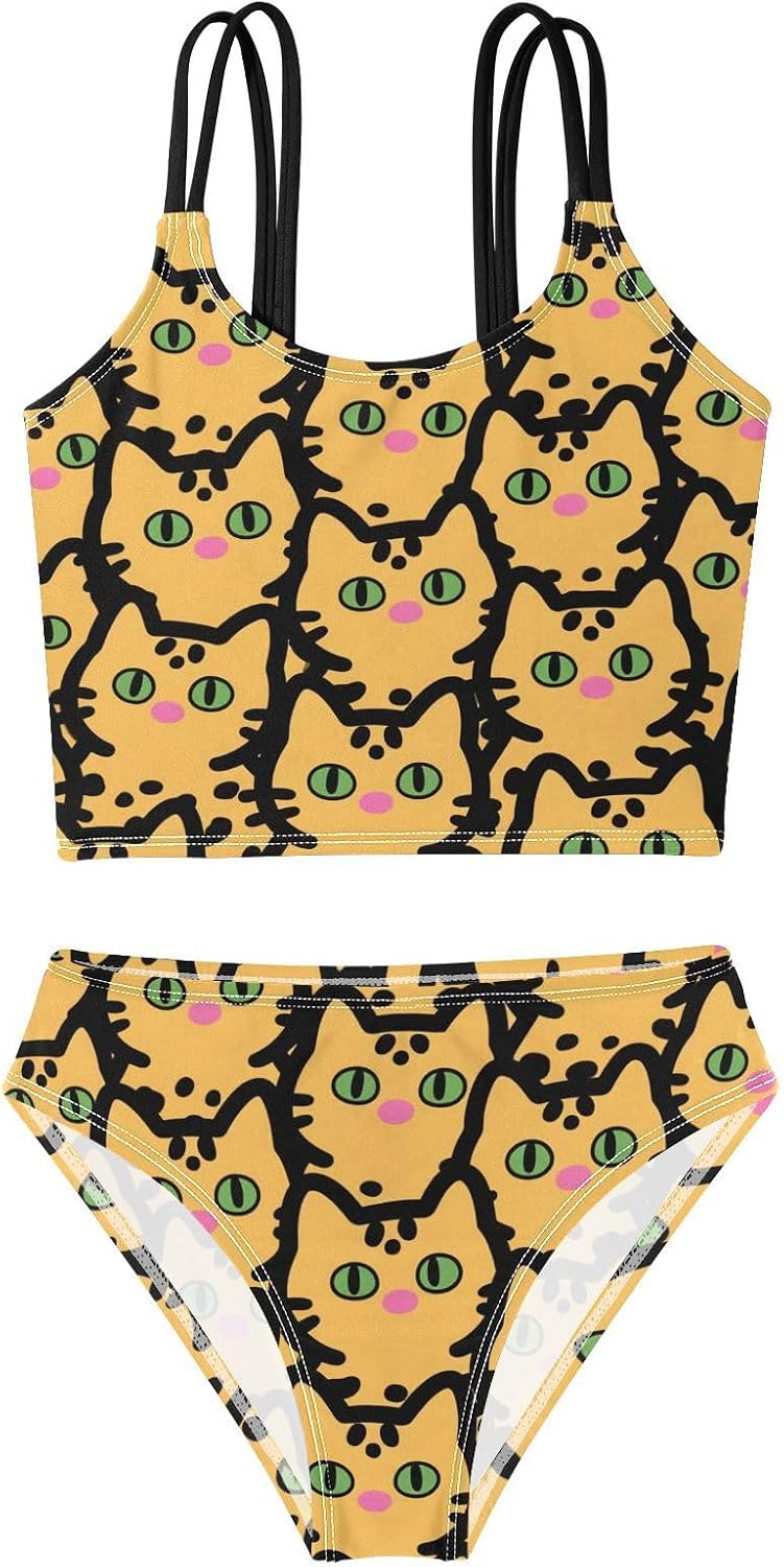 visesunny Girls Two Piece Swimsuits Cute Leopard Cat Girl's Bikini Sets Bathing Suits for Girls Size 5-12Y