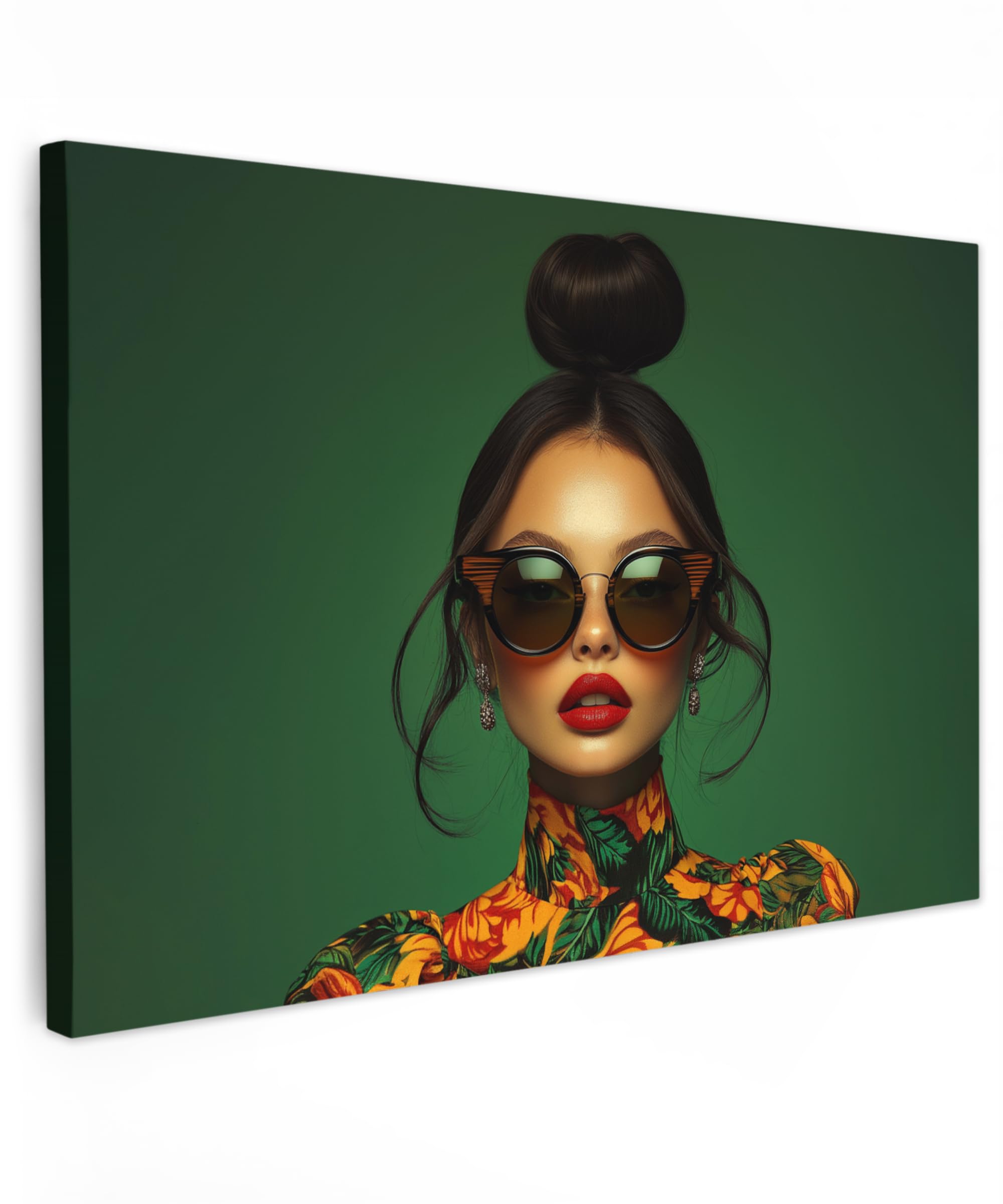 MuchoWow© Wandbilder Groß 120x80 cm XXL Schlafzimmer Home Deko Wohnung Bild Wohnzimmer Fotoleinwand Wand Bilder Leinwand Wall Decor Frau - Grün - Modern - Brille - Abstrakt