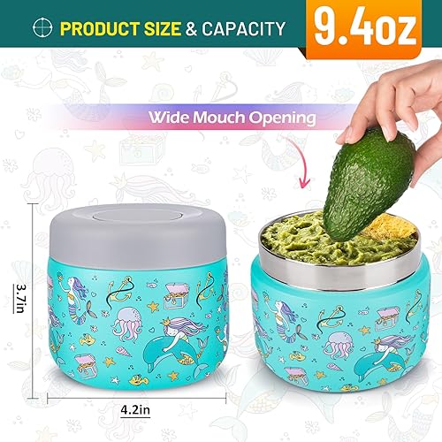 Miniatura 6 de Charcy Tarro de comida aislado de acero inoxidable para niños, termo de sopa de boca ancha a prueba de fugas, juego de recipientes para 8 horas