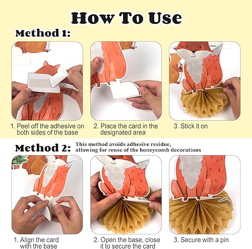 Miniatura 6 de 9 paquetes de centros de mesa de animales del bosque en forma de panal 3D - Adornos de baby shower con tema de bosque Adornos de safari y jungla con