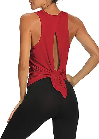 Bestisun Workout Tops Open Back Shirts Gym Workout Clothes Tie Back Musle Tank for Women