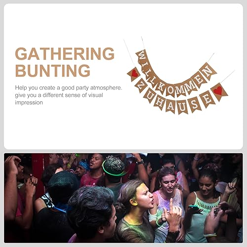 Miniatura 4 de Amosfun Banner de bienvenida a casa con letra alemana WILLKOMMEN ZUHAUSE - Guirnalda de banderines rústica para reuniones familiares, accesorios
