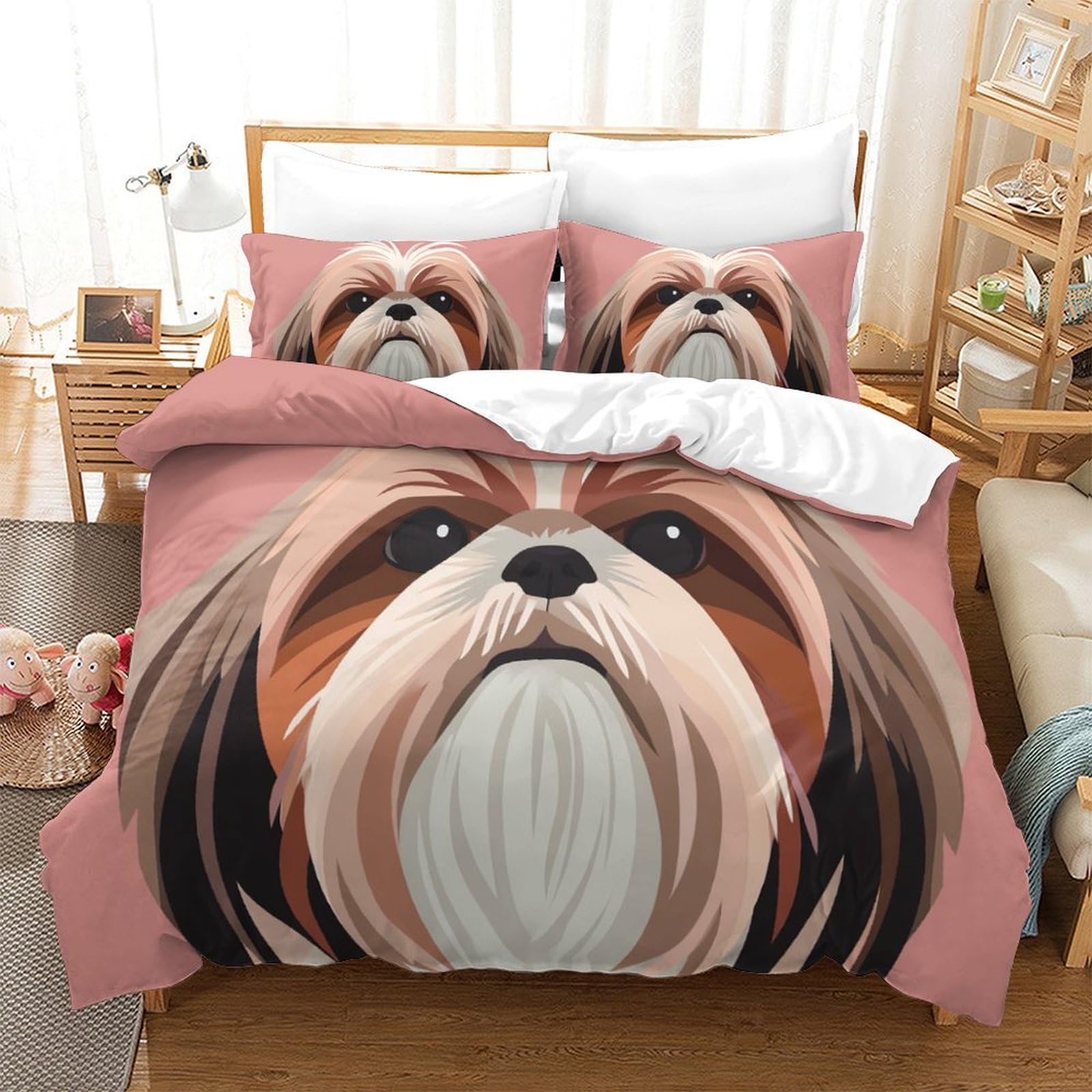 Housse de couette imprimée chien 3D en microfibre zippée de 260x220cm