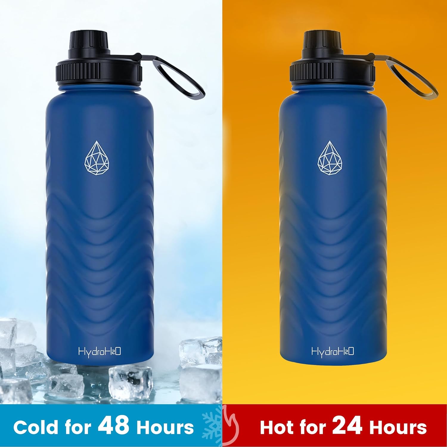 24oz Stainless Steel Insulated Water Bottle, 48H Ice Cold & 24H Hot, Leak-Proof Wide Mouth Lids (Straw & Spout), BPA-Free Bottles, Mens Water Bottle for Gym, Hiking, Travel - Blue - Image 3