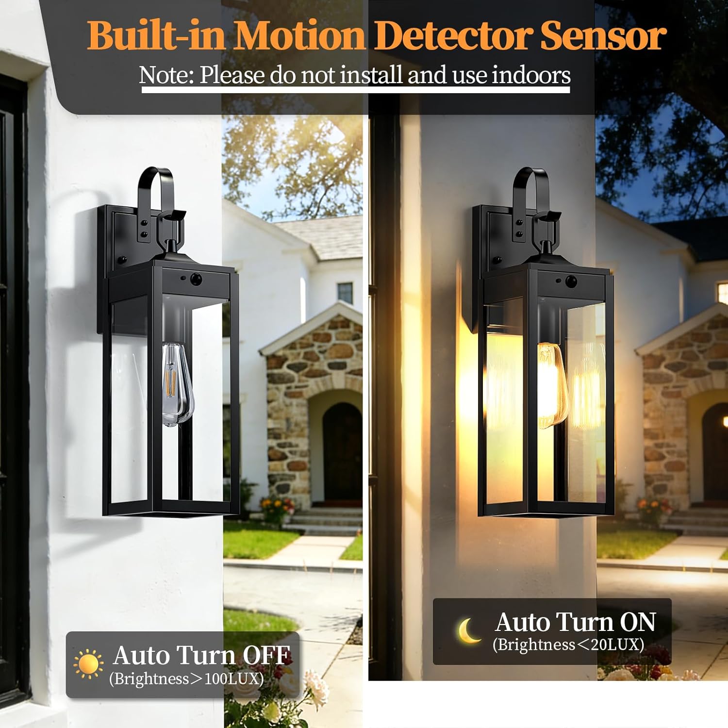 18'' Large Motion Sensor Outdoor Lights 2 Packs, Dusk to Dawn Exterior Lighting Fixtures, Modern Black Outdoor Sconces Porch Light for House, Outside Farmhouse Wall Lanterns for Front Door, Garage