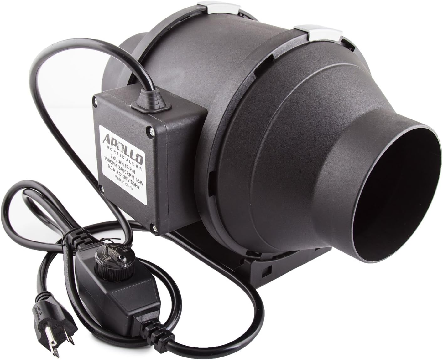 Apollo Horticulture 4" Inch 190 CFM Inline Duct Fan with Built in Variable Speed Controller for Ventilation