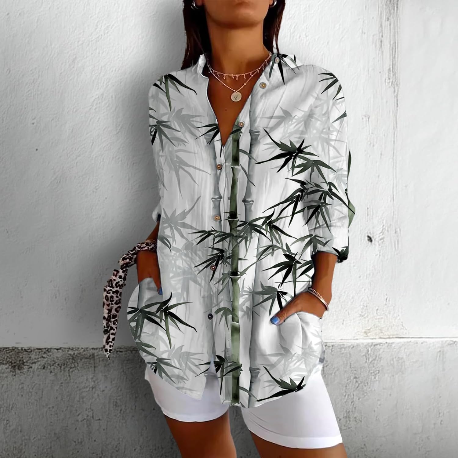 Short Sleeve Shirts for Women Casual Loose Fit 3/4 Sleeve V Neck Blouses 2025 Summer Fashion Trendy Outfits - Image 2