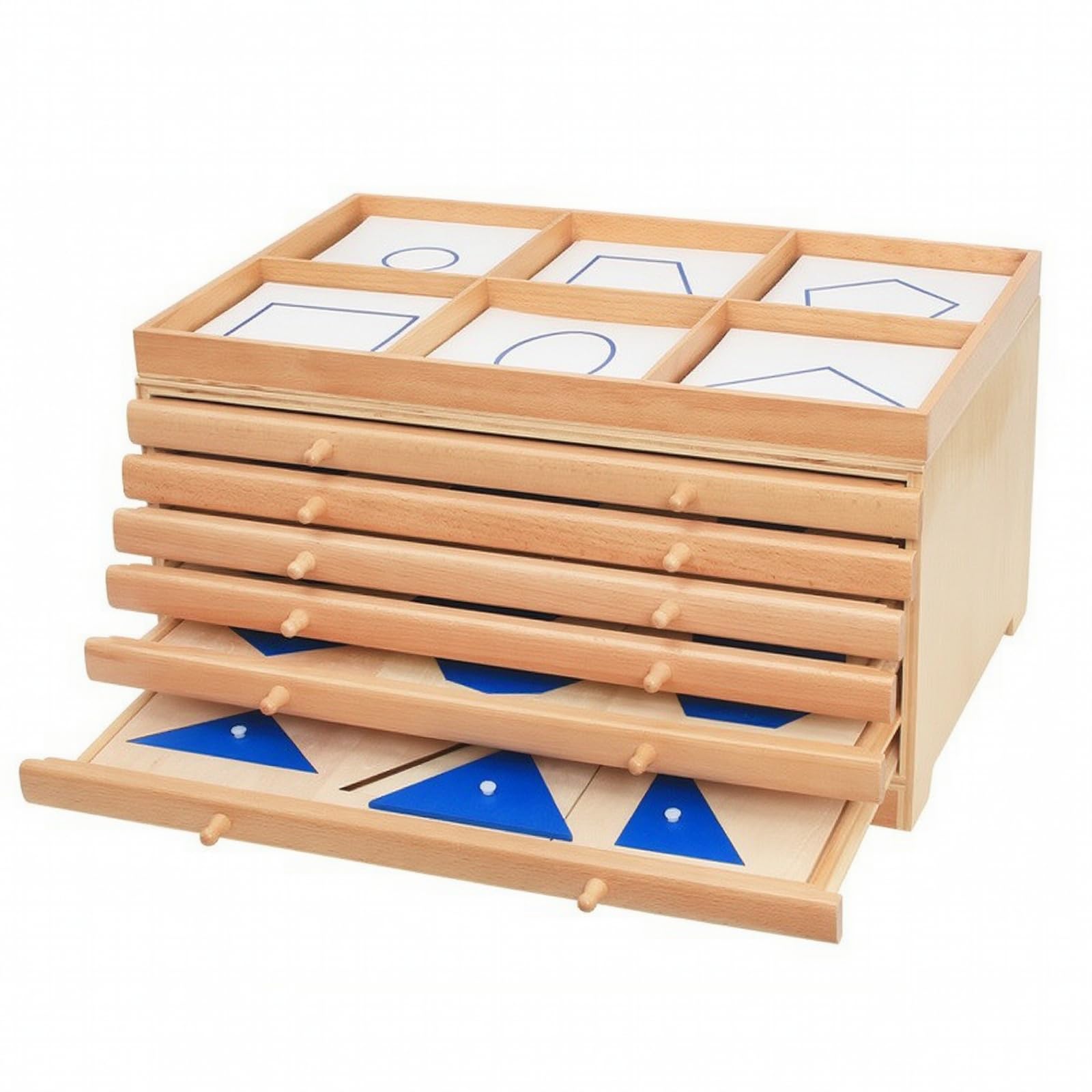 Armadietto delle Forme Geometriche Naturale Mobilino Pedagogico Logico Set di Blocchi di Legno Geometrici per Maestre, Educatori, Asilo Nido