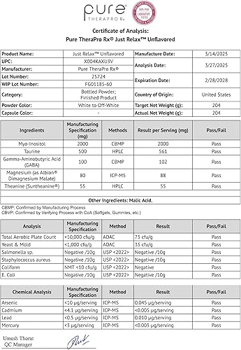 Miniatura 5 de Pure Therapro Rx Just Relax sin sabor - 60 porciones  Apoya el estado de ánimo relajado y la presión arterial saludable  Mio-inositol, malato de
