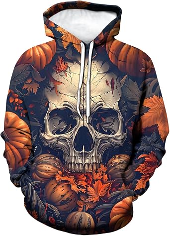 Mens Psychedelic Skull Floral Hoodies Skeleton Kingdom Hoody Sweatshirt Pockets Pullover
