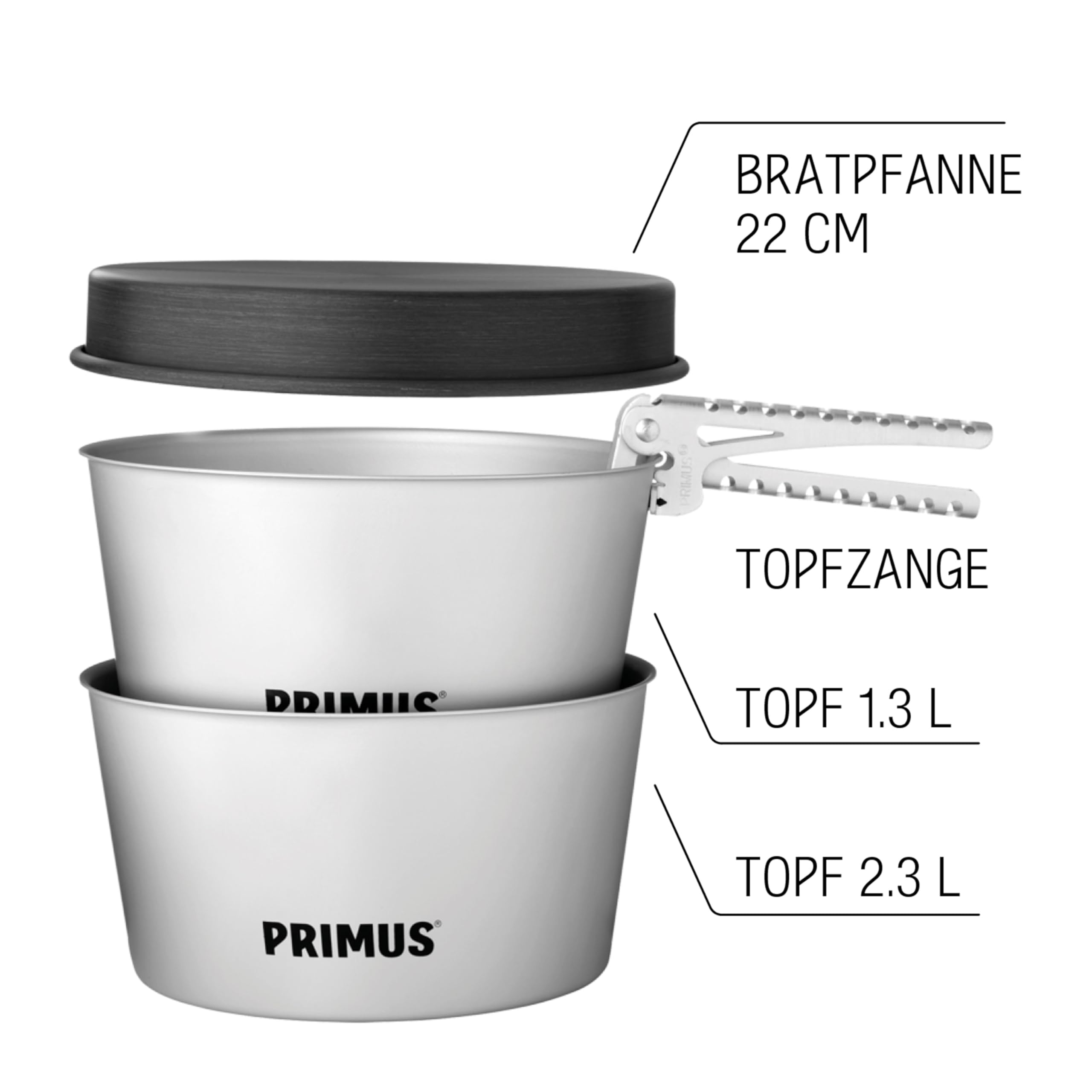 Primus Campingkocher Set - Mimer Stove Kit II - Camping Kochset mit 1x Gaskocher, 1x Pfanne & 2x Töpfe - Outdoor Kochgeschirr mit Primus Gaskocher Camping - Kochgeschirr Outdoor - Outdoor Kochset