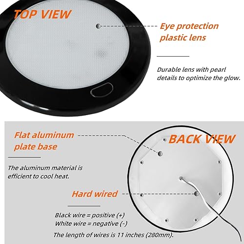 Miniatura 10 de Dream lighting Lámpara de techo LED interior de RV de 5 pulgadas y 12 voltios con interruptor de iluminación blanca suave de 4000 K, 320 lúmenes