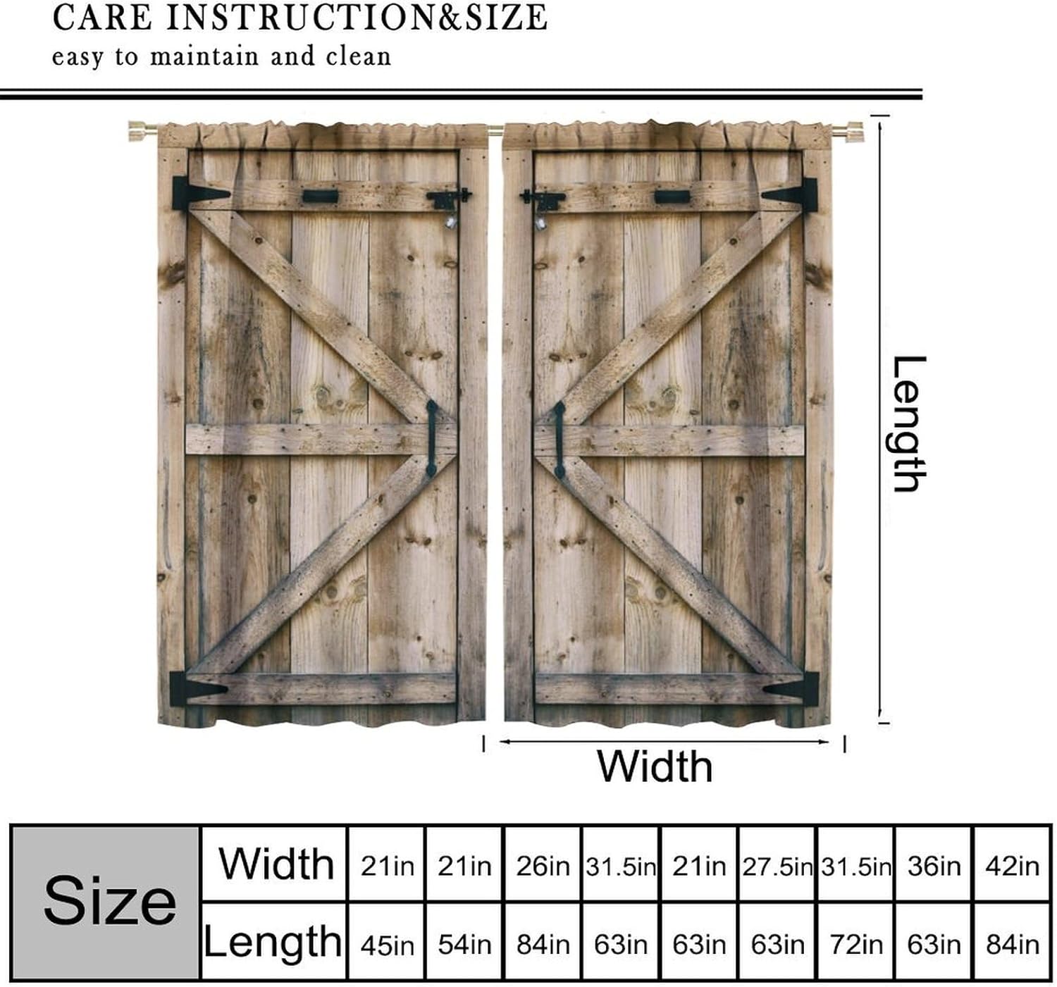 Western Vintage Wood Curtains Country Barn Door Farm Retro Curtain with Rod Pocket for Bedroom Living Room Home Decor Drapes Thermal Insulated Window Treatments 2 Panels Set 84" W X 84" L