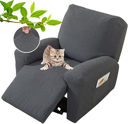 Vista 145 de XINEAGE Funda reclinable de 4 piezas de jacquard elástica con bolsillo, protector de silla reclinable lavable para niños, mascotas, perros y gatos
