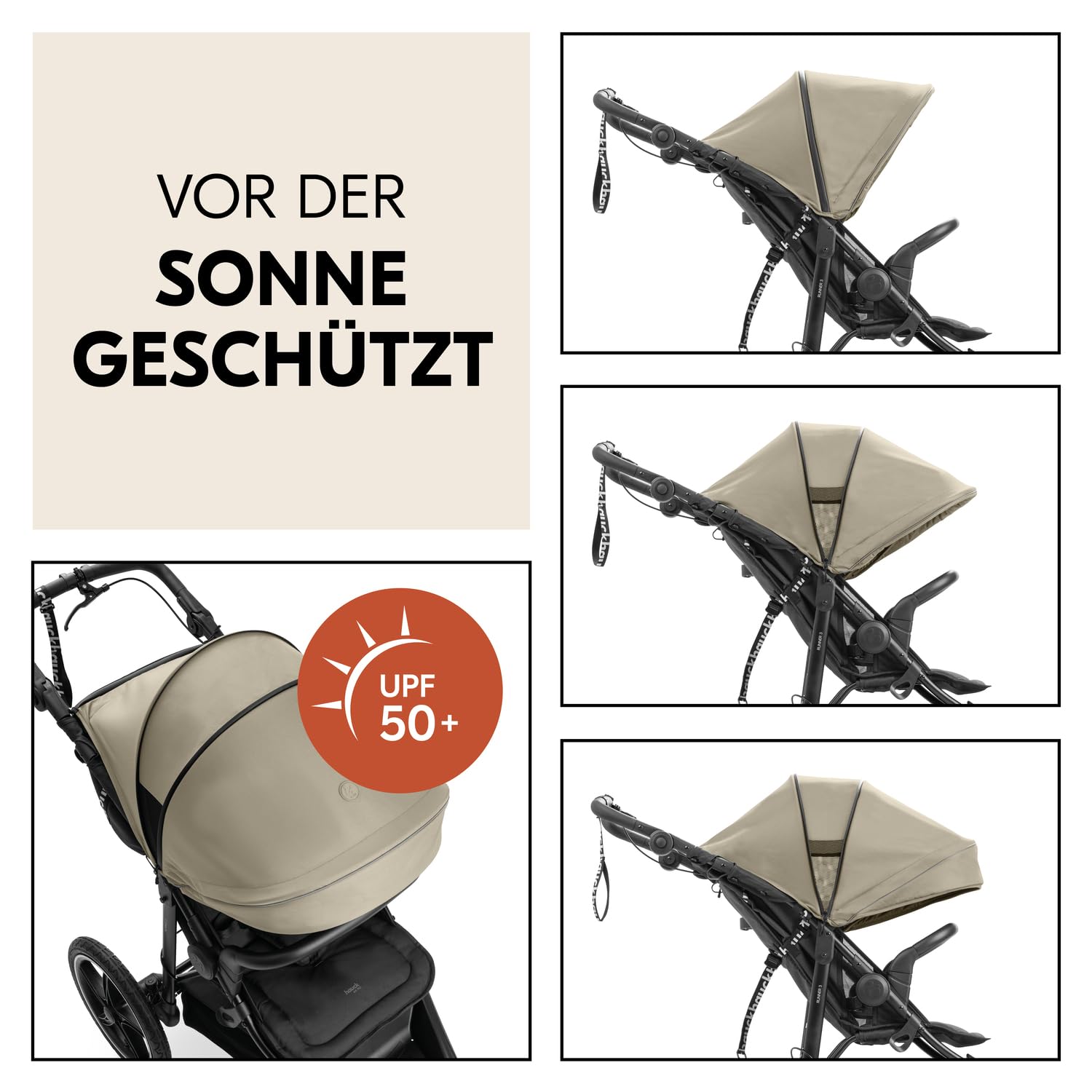 Hauck Runner 3 Olive Dreirad Kinderwagen Buggy mit XL Lufträder Federung Handbremse XL Sonnenverdeck ab Geburt bis 22 kg