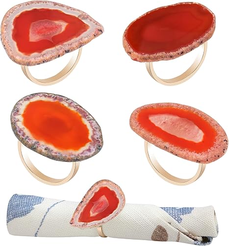 CozyTower - Juego de 4 servilleteros de ágata dorados, para servilletas de tela, decoraciones únicas de boda, servilletero, accesorios de cocina