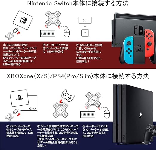 キーボードマウス接続アダプター ゲームコンバーター マウスコンバーター ゲーミングコントローラー変換 Nintendo Switch Xbox Ps4 Ps3対応 日本語取扱説明書付き 周辺機器 アクセサリ Amazon