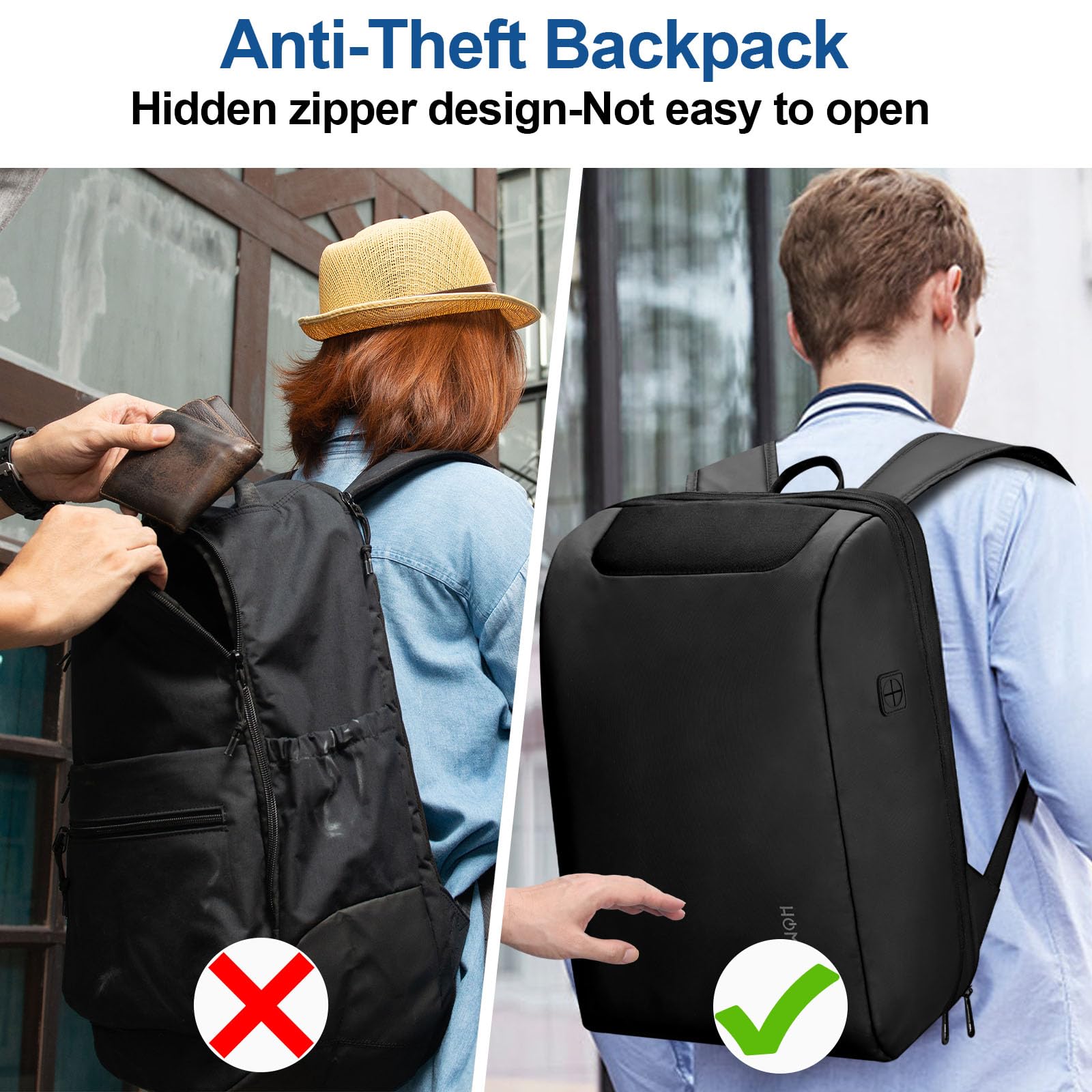 HOMIEE Mochila Antirrobo para Portatil Impermeable Mochila de Viaje de Negocios Expandible Mochila de Trabajo Mochila para Laptop 15,6 Pulgadas Bolsa de Viaje con Carga USB