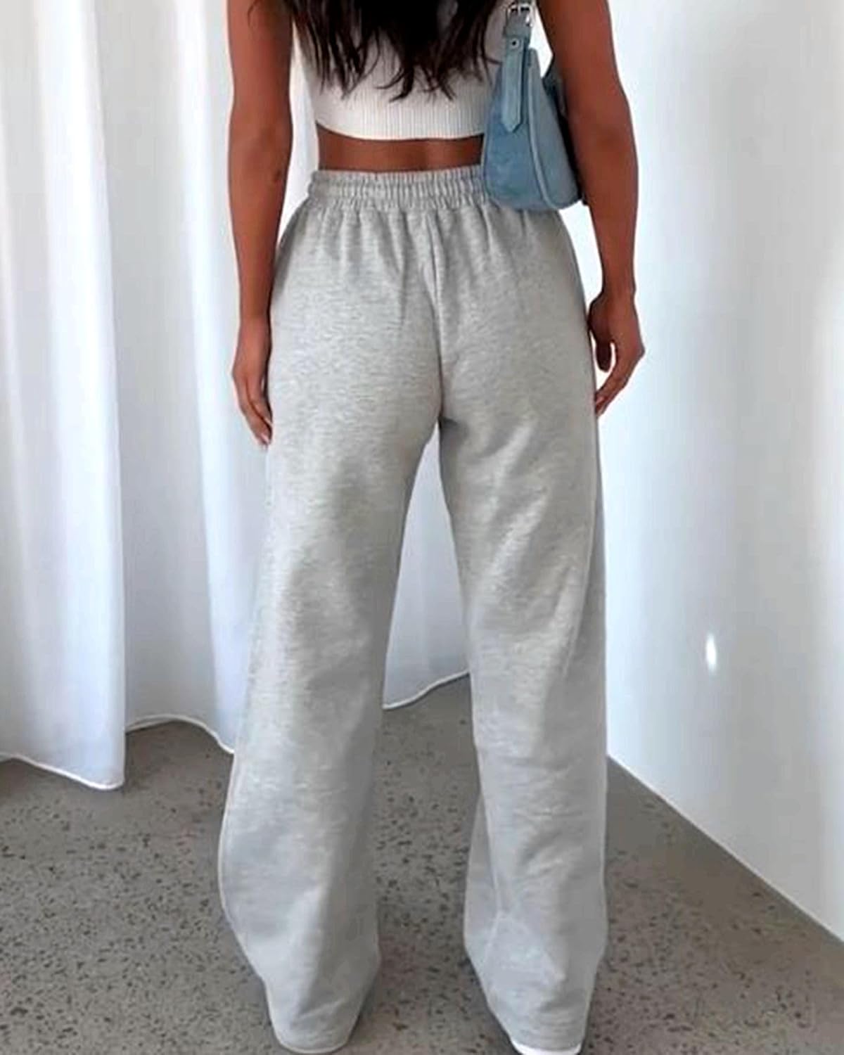 AROGONE Women's Fleece Lined Sweatpants Baggy Straight Wide Leg Drawstring Winter Warm Sweat Pants with Pockets - Image 2