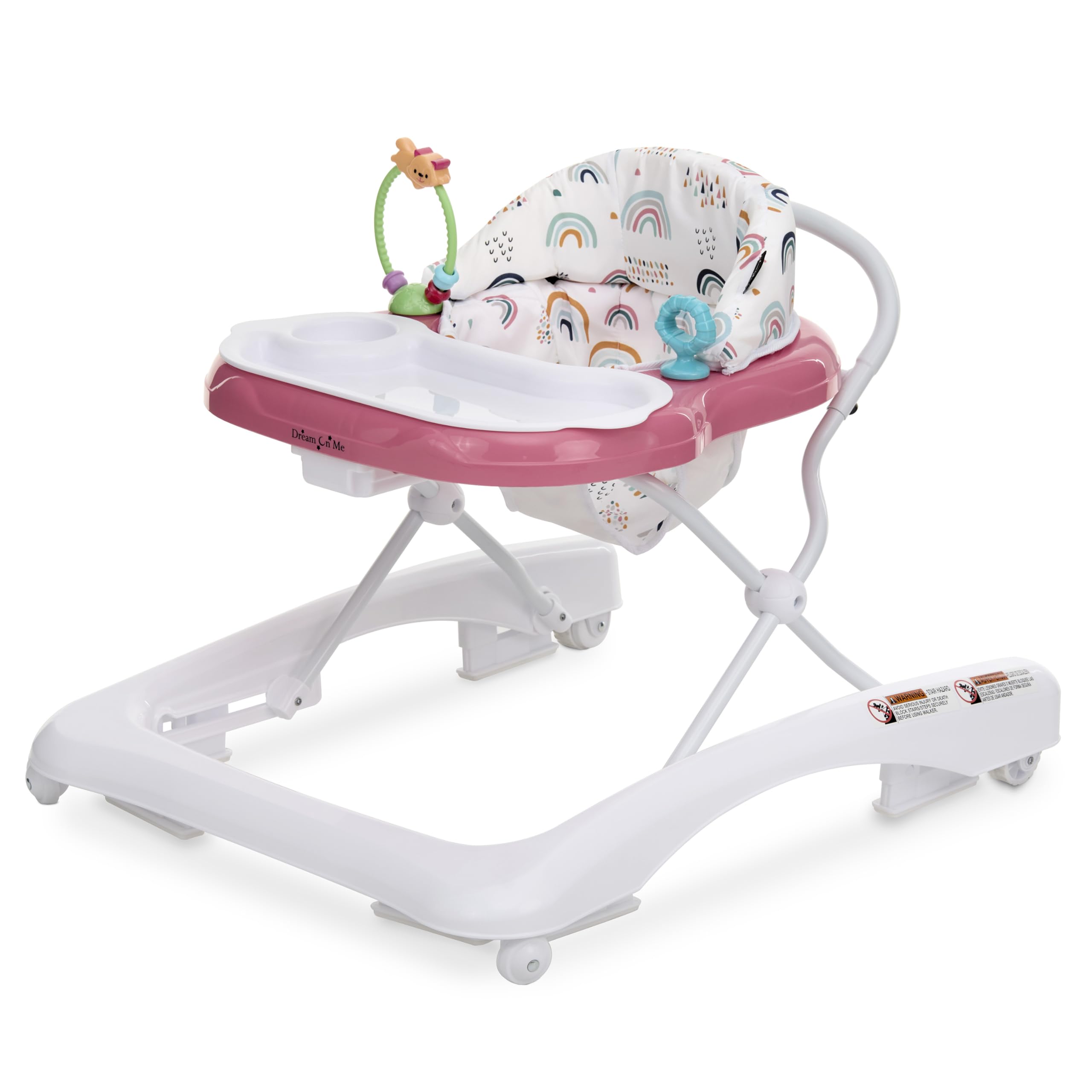Dream On Me Mia Foldable Baby Walker in Pink, Foldable Walker with Adjustable Heights, Removable, Machine Washable High-Back Padded Seat, Suitable for 6-12 Months