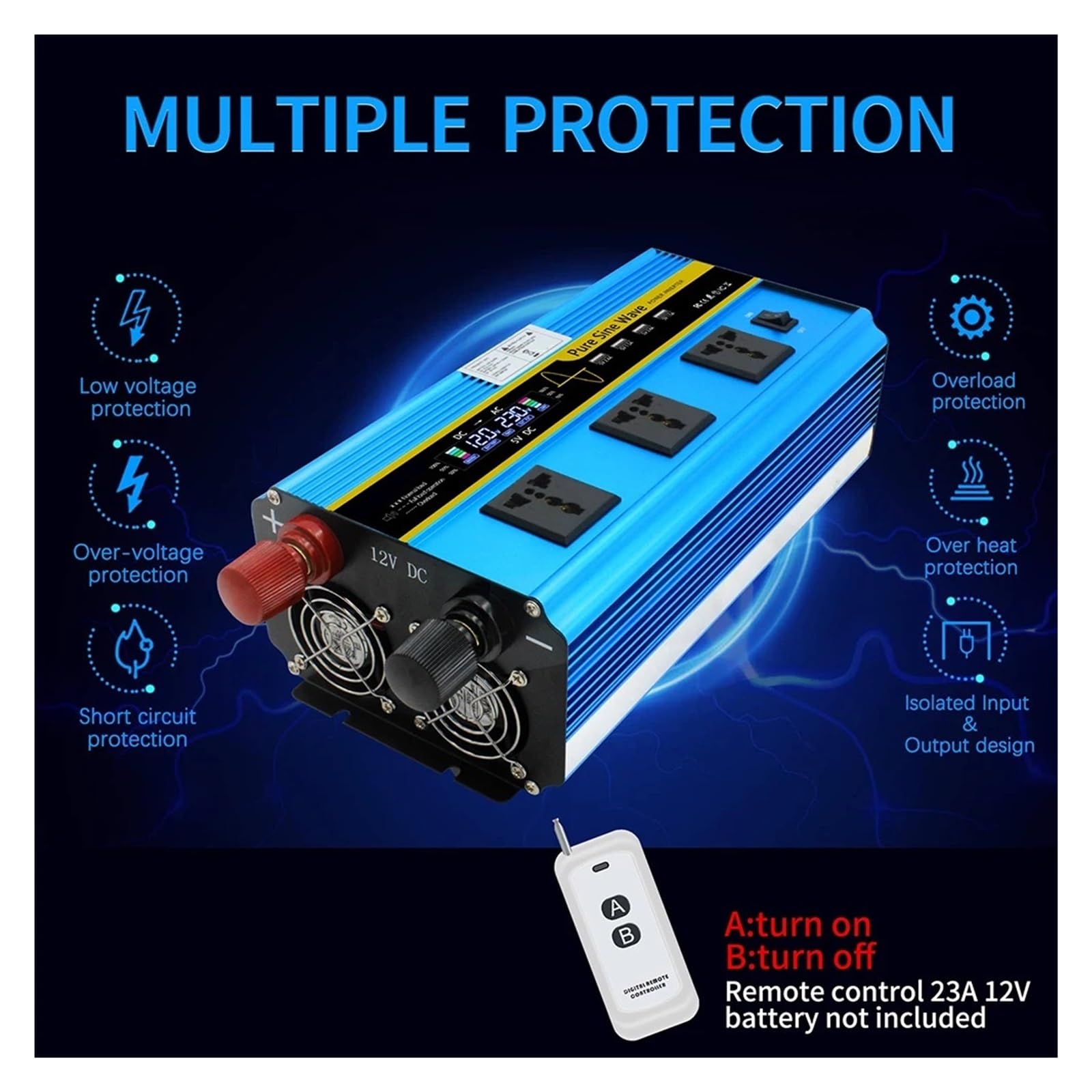 Convertitore di Tensione 6000W CC 12V 24V in CA Trasformatore Display LCD 4Usb Invertitore di Potenza Efficiente Stabile(24V 60Hz)