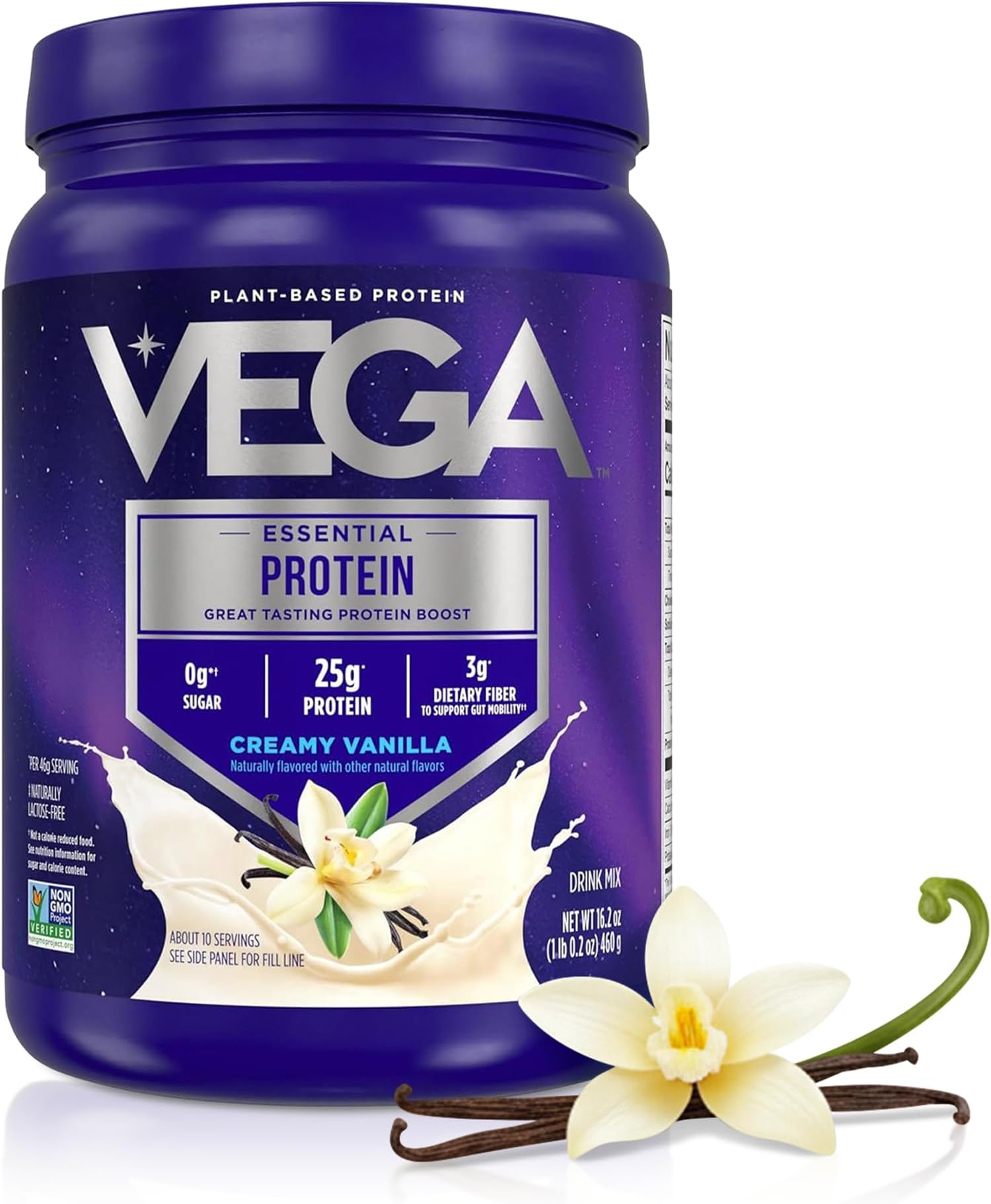 Essential Protein – 25g Vegan Protein Powder, Creamy Vanilla for a High Protein, Zero Sugar Shake – Small Tub, 16.2oz (10 Servings)