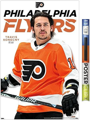 Trends International NHL Philadelphia Flyers - Póster de pared Travis Konecny Feature Series 23, 34 pulgadas de largo x 22.4 W, paquete de póster y