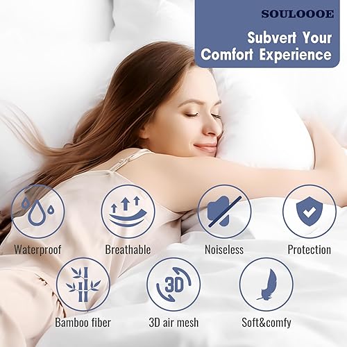Miniatura 5 de Cubrecolchón de tamaño matrimonial, funda de colchón refrescante con relleno alternativo de plumón de 31.75 oz, protector de colchón extra grueso