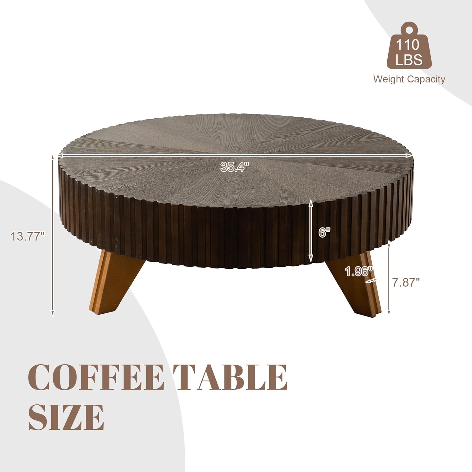 Round Coffee Table, Modern Wooden Coffee Table with Solid Wood Veneer, Circle Accent Tea Table for Living Room, Small Space Apartments & Offices, Brown (35.4" D x 35.4" W x 15.7" H)