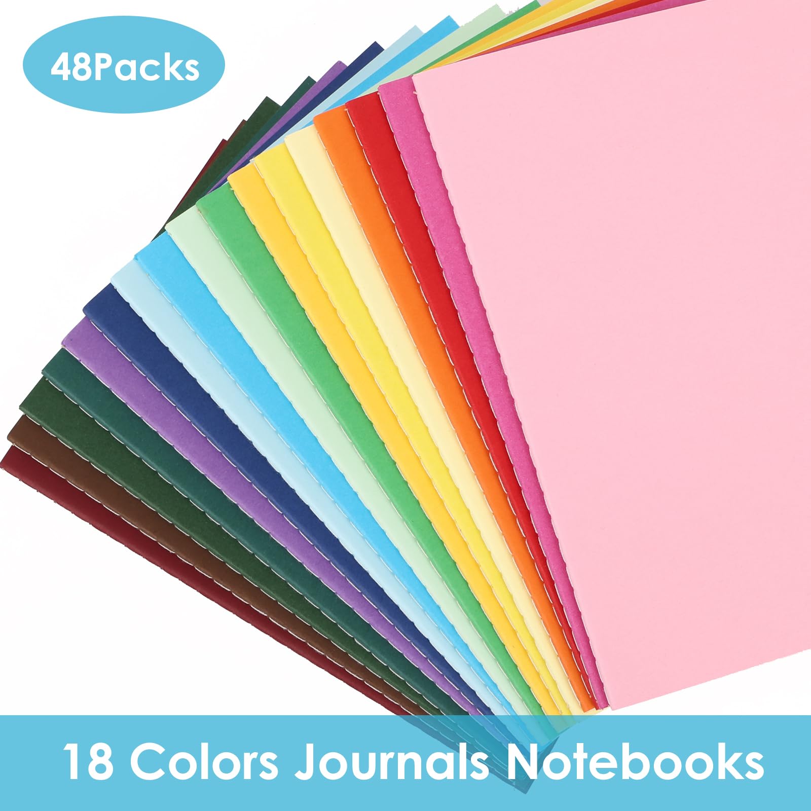 LABUK 48 cuadernos A5 a granel, 14 x 21 cm, diarios a granel, diarios rayados para escribir, oficina, escuela, 60 páginas, 18 colores